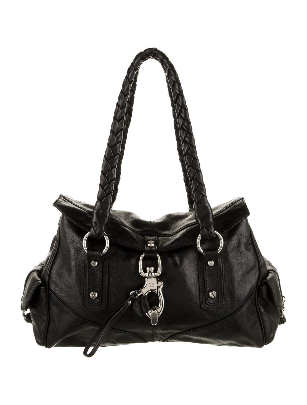 Francesco Biasia "Secret Love" Black Leather Satchel Shoulder Bag